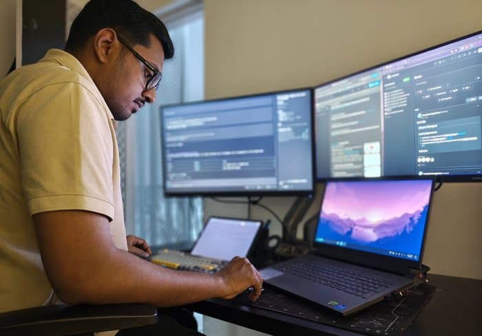 At the desk — deep focus mode